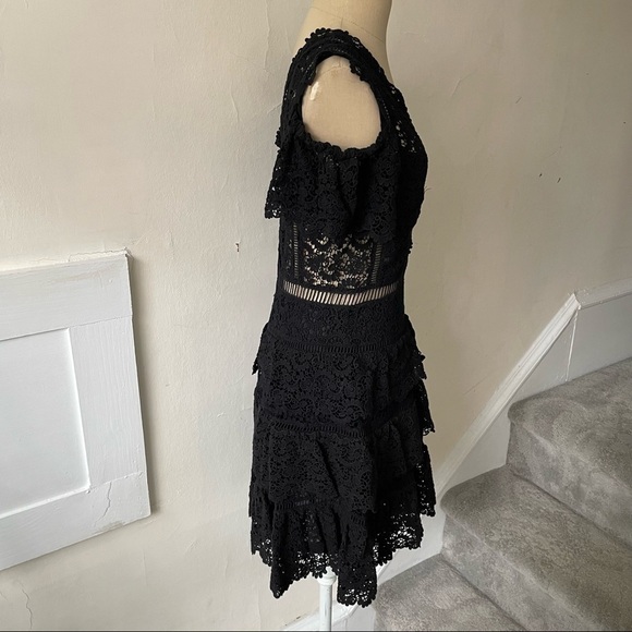 REBECCA TAYLOR Black Eliza Cold-Shoulder Silk Cotton Lace Crochet Dress NWT Sz 0 - Picture 5 of 7